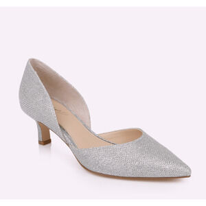 Badgley Mischka Dotty D'orsay Kitten Heels 8 8W Wide Silver NWOT Pumps Wedding